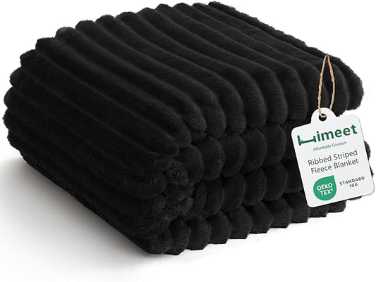 HIMEET Fleece Black Throw Blanket for Bed - 300GSM Ribbed Soft Cozy Dog Blanket for Couch, Graduation Birthday for Men Dad Women, College Dorm Essentials Room Throws, 50x60 Inches
