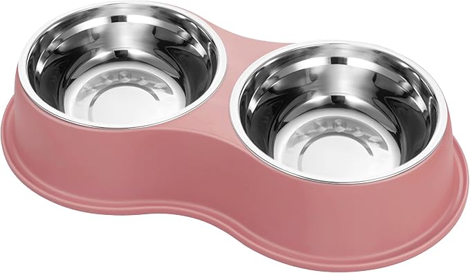 Epetslove Dog Bowls Double Dog Water and Food Bowls Stainless Steel Bowls with Non-Slip Resin Station, Pet Feeder Bowls for Puppy Medium Dogs Cats
