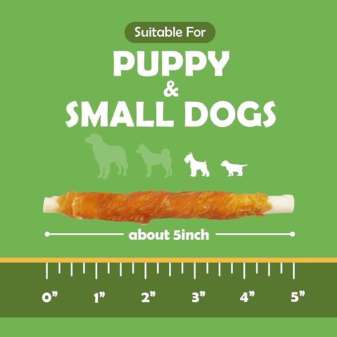 MON2SUN 5 Inch Chicken Wrapped Rawhide Sticks, 25 Count Long Lasting Chew Treats for Puppy & Small Dogs, High Protein, No Artificial Colors, 8.82 oz ×2