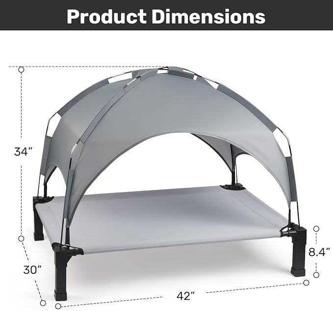 Heeyoo Elevated Dog Bed with Removable Canopy, Portable Dog Cot with Sun Protection Shade Tent, Raised Pet Cooling Cot Bed for Dogs, 42in