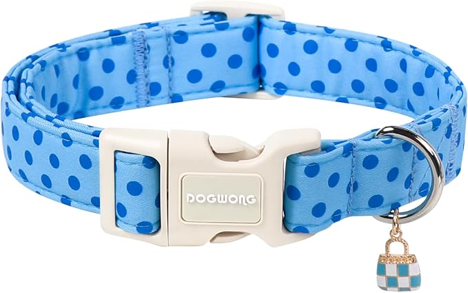 DOGWONG Blue Polka Dots Dog Collar for Large Dogs, Summer Spring Beach Hawaiian Dog Collars, Blue Boy Dogs Collars for Medium Lrage Dogs, Neck 39-60 inches