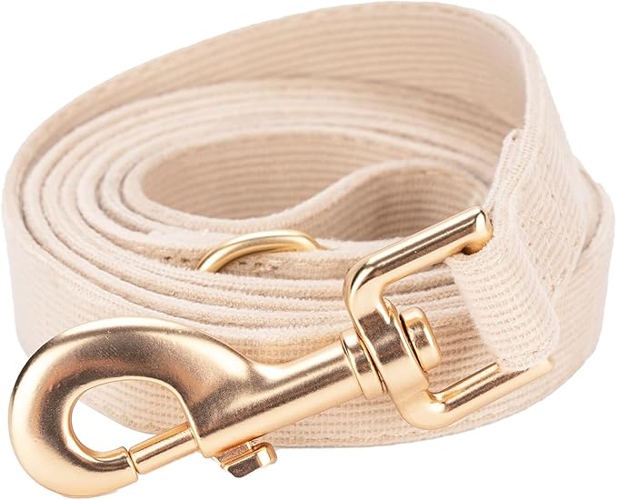 Soft Corduroy Dog Collar and Leash Set Adjustable Durable Wedding Dog Collars with Metal Buckle and Lead for Medium Dogs,Beige