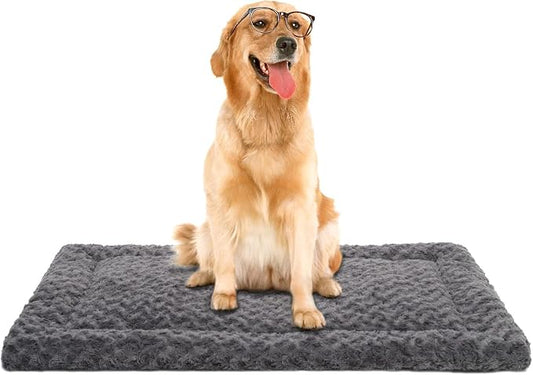 Washable Dog Bed Mat Ultra Soft Dog Crate Pad Comfy Fluffy Pet Kennel Beds Sleeping Mattress for Large Jumbo Medium Small Dogs Grey