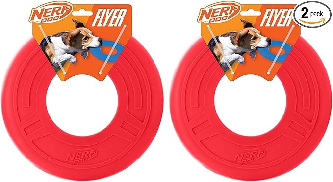 Nerf Dog Atomic Flyer Outdoor Dog Toy, 10 Inch Flying Disc Dog Fetch Toy, Rubber Dog Toy for Medium Dogs and Large Dogs, Red (Pack of 2)