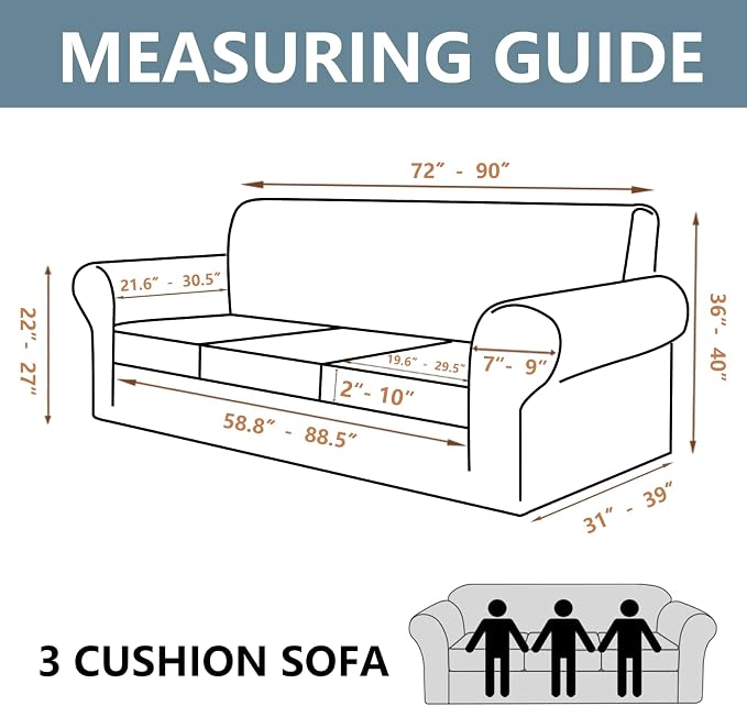 Stretch Couch Covers for 3 Separate Cushion Couch Sofa -Living Room Couch Sofa Cover,Washable Sofa Slipcover,Pet Friendly Furniture Protector with Elastic Bottom,Universal Fit for Home(Beige,Sofa)