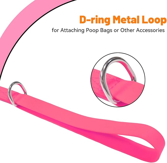 Waterproof Dog Leash, 5/6 FT Durable Odor-Proof Dog Leashes with Strong Metal Hooks Fits Small Medium or Large Dogs (Pink, 5FT - 3/4 inch Width)