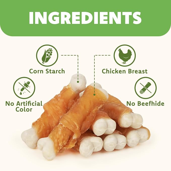 MON2SUN Dog Treats, Chicken Wrapped Calcium Bones Without Rawhide, 2.3 Inch Training Treats for Teeth Cleaning and Fresh Breath, Chews for Puppy and Small Dogs (56 Count - Pack of 1)