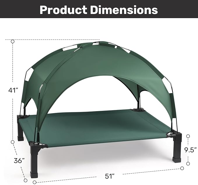 Heeyoo Elevated Dog Bed with Removable Canopy, Portable Dog Cot with Sun Protection Shade Tent, Raised Pet Cooling Cot Bed for Dogs, 51in