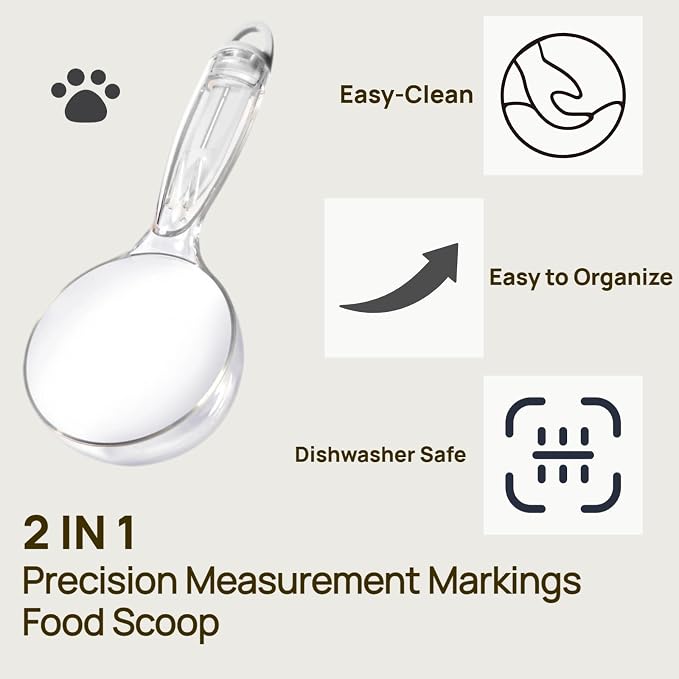 Pet Cat Dog Food Scoop, Dog Cup Capacity Cat Food Scooper With Sealing Clip, Puppy and Cat Coffee Bean, Flour Scoop White