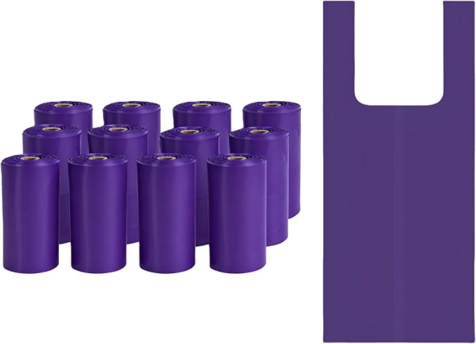 Purple T-Shirt Poop Bags with Easy-Tie Handles – Leak-Proof, Extra Thick Waste Bags for Small Dogs & Cats,12 Rolls (180 Count)