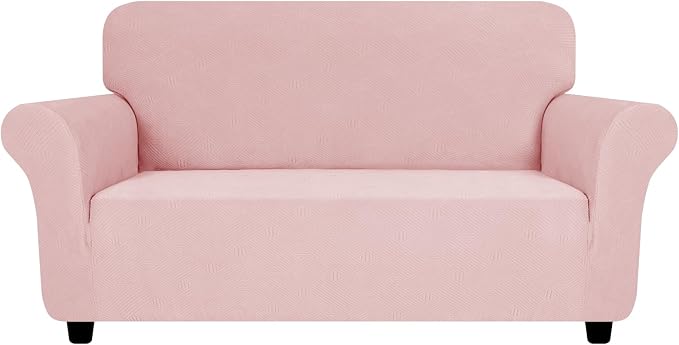 ZNSAYOTX Super Stretch Loveseat Covers (57"-70"), New Striped Love Seat Slipcover, Dogs Pet Friendly Anti-Slip Couch Protector Spandex Durable 2 Seater Fabric Sofa Cover (Rose, Loveseat)