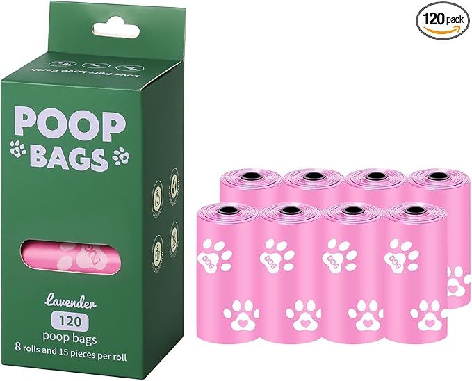 HZDHCLH Poop Bags for Dogs Leak Proof Extra Thick Dog Poop Bags, Pink Cat's Paw 8 Rolls 9" x 13" Lavender Scented Pet Waste Bag, 120 Count