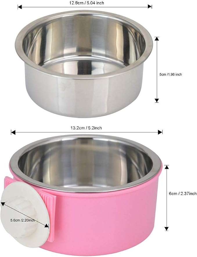 Crate Dog Bowl Removable Stainless Steel Water Food Feeder Bowls Cage Coop Cup for Cat Puppy Bird Pets