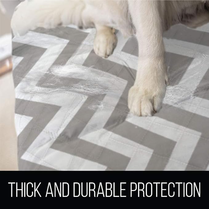 Sofa Shield® Couch Slip Covers for Dogs, Reversible Furniture Protector with Strap, Stain and Tear Resistant Cushion Cover, 78 inch Seat, Machine Washable Slipcover Pets, Cats, Chevron Gray