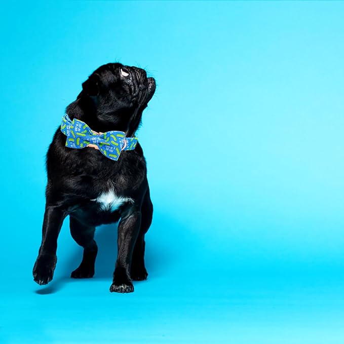 Elegant Little Tail Dill Pickles Print Dog Collar - X-Large, Cute Bowtie