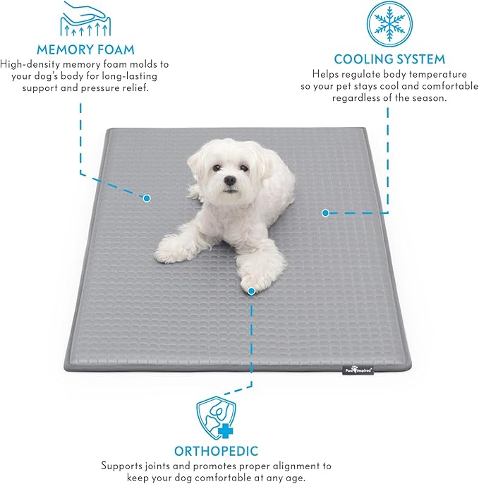 Paw Inspired Cooling Orthopedic Crate Pad for Dogs and Cats, Washable Memory Foam Dog Cooling Mat (35x22 Inch Medium/Large Size for 36 Inch Kennel, Gray)
