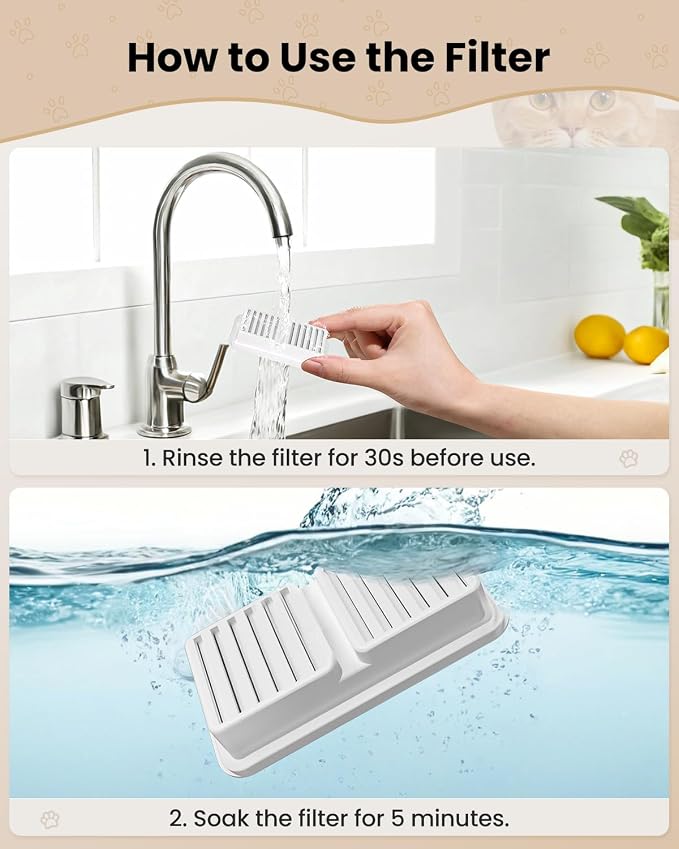 Replacement Filter for Cat Water Fountain - 8 Packs Pet Water Bowl Filters - 8 Filters & 8 Sponges Set for Stainless Steel Cats/Dog Water Dispenser - Activated Carbon & Foam Filtered Refill