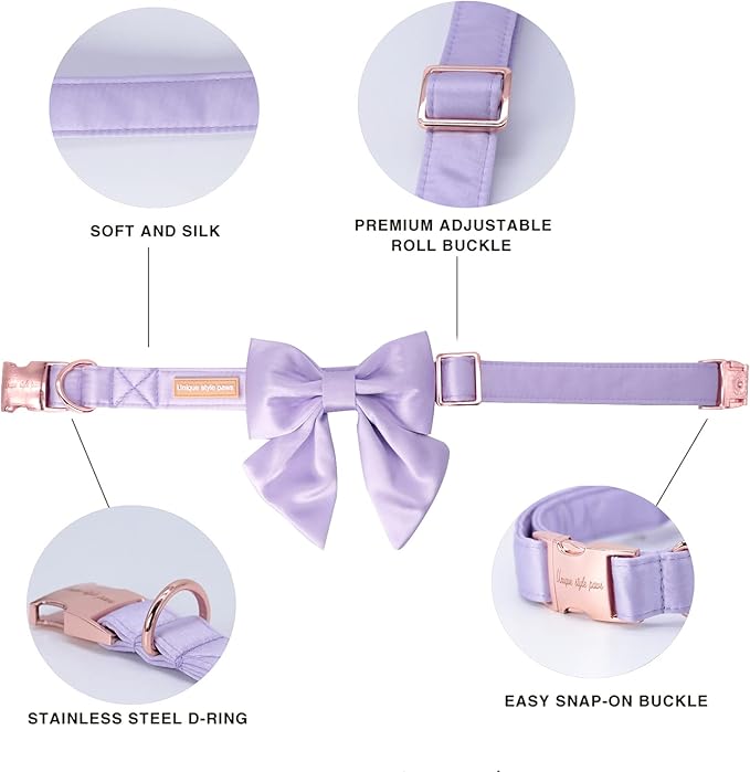 Unique style paws Purple Silk Dog Collar Adjustable Durable Dog Collar with Bow Fashion Bowtie Collar for Medium Dogs