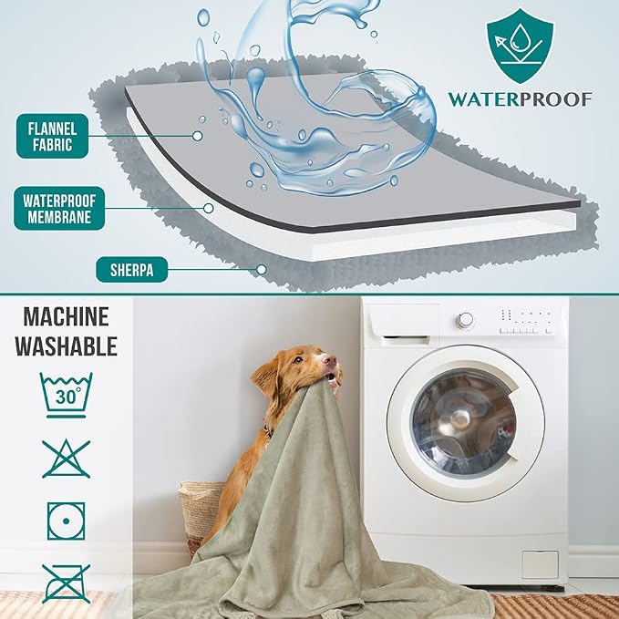 PetAmi Premium Waterproof Dog Blanket for Large Dogs, Reversible Sherpa & Flannel Fleece, Leakproof Pet Throw for Couch Protection, Soft Plush Furniture Protector for Cats, Washable, 60x80 Taupe
