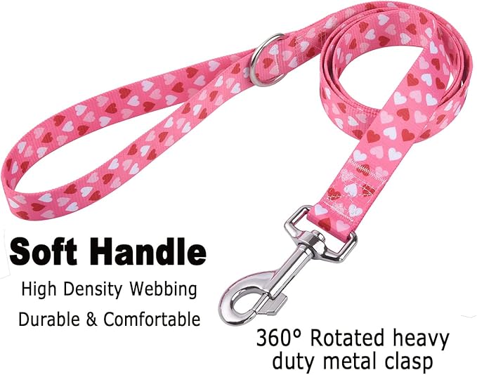 Mihqy Dog Collar and Leash Set - Adjustable Heart Dog Collar - Love Theme - Perfect for Small Medium Large Dogs(Pink Heart Set,S)