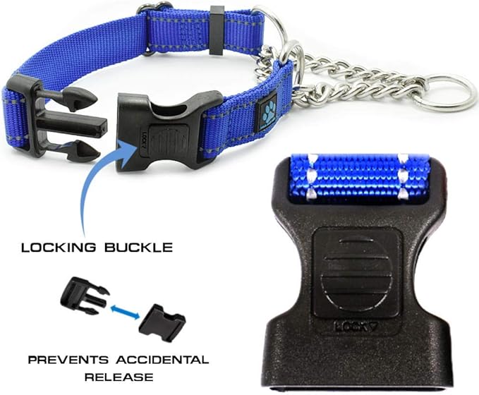 Max and Neo Stainless Steel Chain Martingale Collar - We Donate to a Dog Rescue for Every Collar Sold (Medium, Blue)