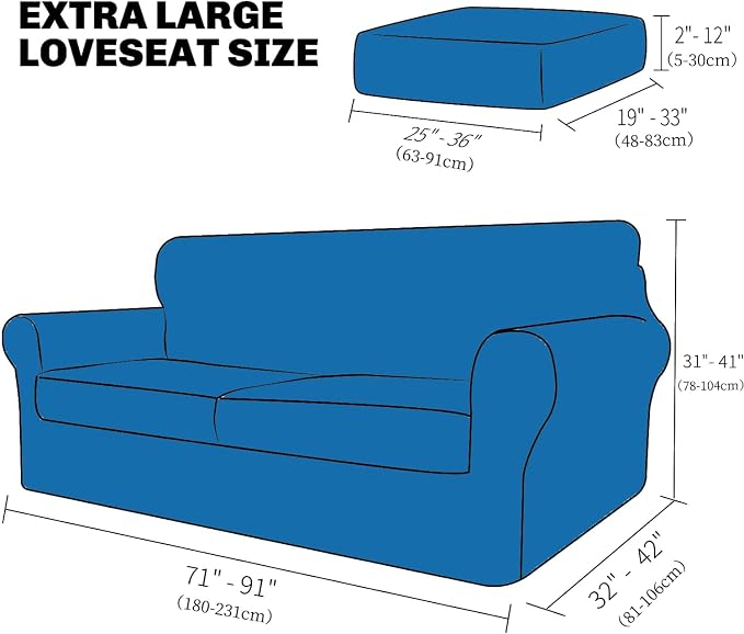 XINEAGE New 3 Pieces Couch Covers for 2 Extra Large Cushion Sofa Super Stretch Sofa Cover for 2 Large Seat Universal Loveseat Slip Cover for Living Room (Pea Green), 71"-91"(2 Cushions)