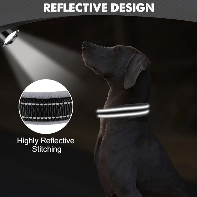 Joytale Dog Collar for Large Dogs, Neoprene Padded and Adjustable, Reflective Wide Heavy Duty Pet Collars with Durable Metal Belt Buckle for Walking, Black, L