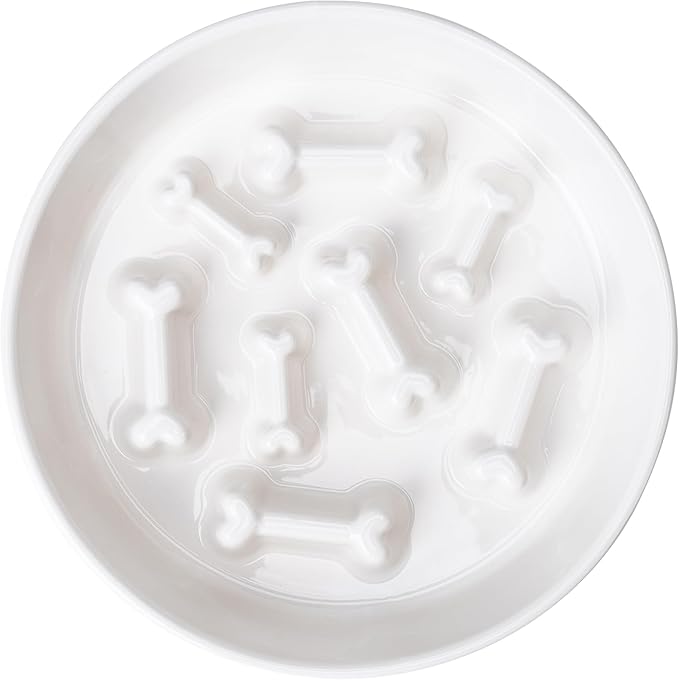 Ceramic Slow Feeder Dog Bowls, Ceramic Slow Feeder Maze Dog Food Bowl, Slow Eating Dog Bowl and Slow Feeder Dog Bowl Anti-Choking for Daily Pet Feeding （White Bone）