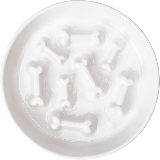 Ceramic Slow Feeder Dog Bowls, Ceramic Slow Feeder Maze Dog Food Bowl, Slow Eating Dog Bowl and Slow Feeder Dog Bowl Anti-Choking for Daily Pet Feeding （White Bone）