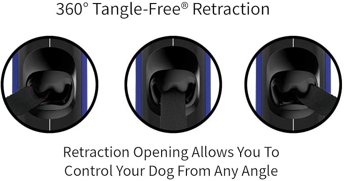 TUG Oval 360° Tangle-Free Retractable Dog Leash with Integrated Waste Bag Dispenser (Small, Blue)