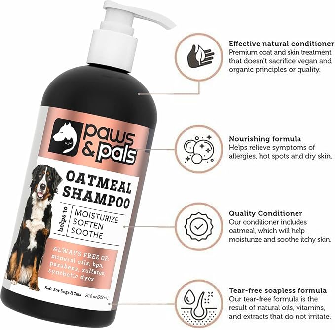 6-in-1 Dog Shampoo and Conditioner for Itchy Skin, Made in USA - 20oz Vet Formula Natural Medicated Best for De-Shedding, Itch Relief, Smelly Odor, Dry Sensitive Skin - Dogs & Cats Oatmeal Pet Wash