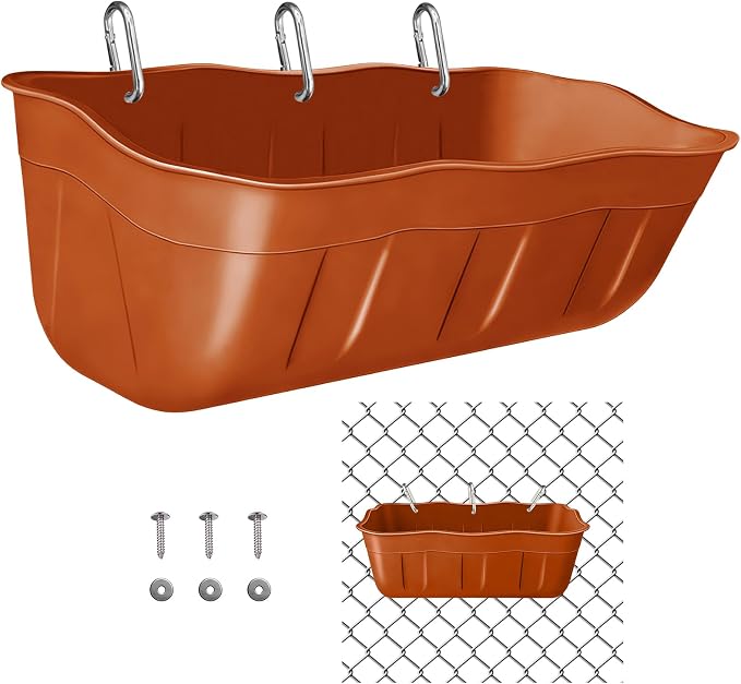 Hanging Goat Feeders,Chicken Feeder Waterer,Large Feed Trough 7.5 Quart 1 Pack,Hanging Fence Feed Trough for Poultry Livestock,Terracotta