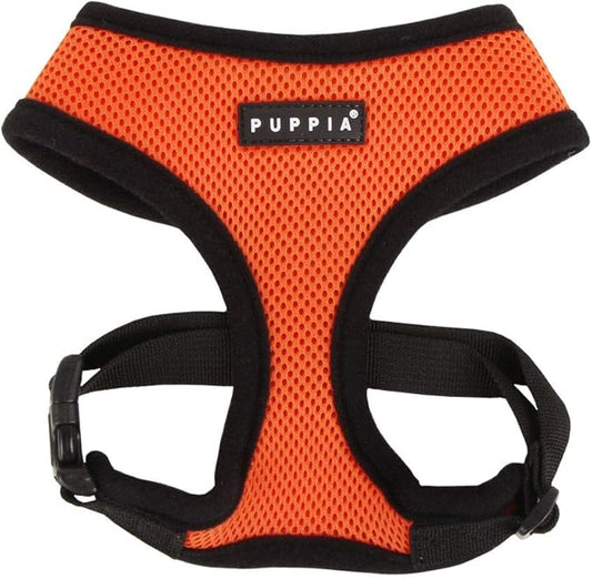 Puppia Soft Dog Harness No Choke Over-The-Head Triple Layered Breathable Mesh Adjustable Chest Belt and Quick-Release Buckle, Orange, Medium
