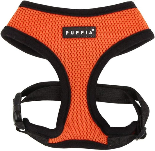 Puppia Soft Dog Harness No Choke Over-The-Head Triple Layered Breathable Mesh Adjustable Chest Belt and Quick-Release Buckle, Orange, Small