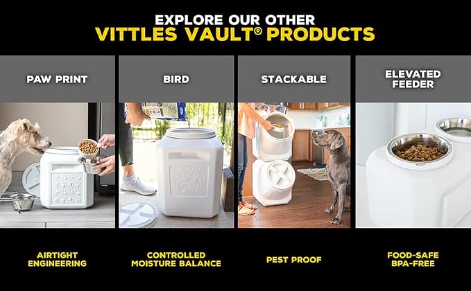 Vittles Vault Traditional Pet Food Storage Container For Dog Kibbles/Bird Seed/Oatmeal/Rice/Flour/Cereal, BPA Free Plastic, Sealed Airtight For Cat Food, Up To 50 lb, Made in USA, With Scoop, Gray