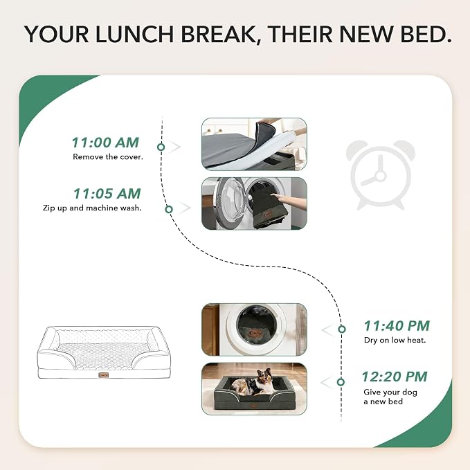 Orthopedic Dog Beds for Extra Large Sized Dogs 42x30 Inch, XL Waterproof Egg Crate Foam Dog Sofa Bed with Removable Washable Cover Big Pet Couch with Bolster & Non-Slip Bottom, Dark Green