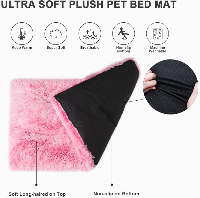 Vonabem Medium Dog Bed Crate Pad 30 inch,Washable Pink Plush Soft Puppy Beds Cute,Pet Mats for Sleeping