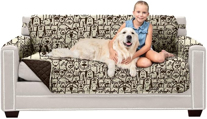 Sofa Shield® Couch Slip Covers for Dogs, Reversible Furniture Protector with Strap, Stain and Tear Resistant Cushion Cover, 62 inch Seat, Machine Washable Slipcover Dog Pets Cats, Dogs