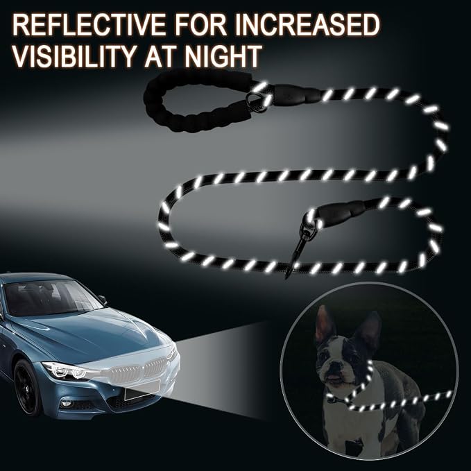 BARKBAY Dog Leashes for Large Dogs Heavy Duty Dog Leash 4/5/6 FT with Comfortable Padded Handle and Highly Reflective Threads for Medium Large Dogs Walking Training Running (5FT-1/2'',Black)