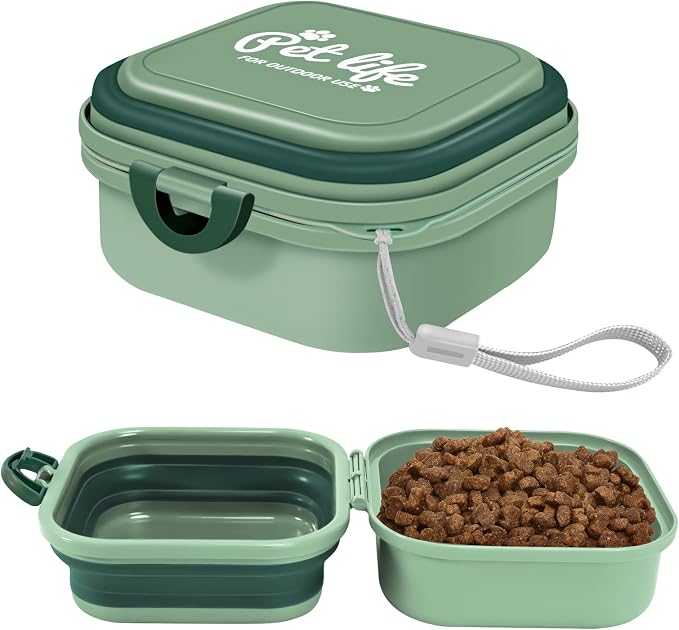 Collapsible Dog Bowls, Travel Water Bowl for Dogs, 2-in-1 Portable Food and Water Feeder - Travel Dog Bowls with Lid for Walking, Traveling, Camping and Hiking