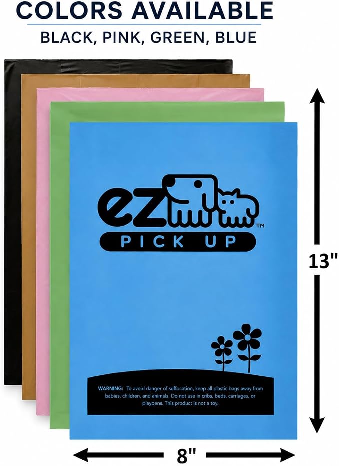 EZ Pickup 1000 Count Dog Waste Poop Bags, Unscented | Pet Waste Disposal Bag, Leak Proof, Large 8"x13", Puppy Dog Walking Clean Up
