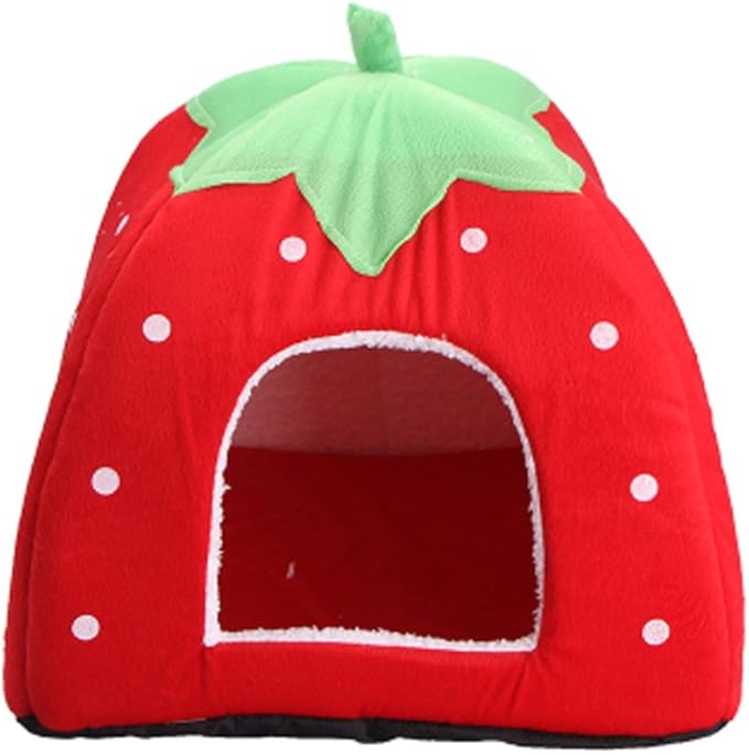 Strawberry Plush Pets House Washable Pets Cave Sofa Half-Closed Fluffy Dogs Room Soft Puppy House for Winter Indoor