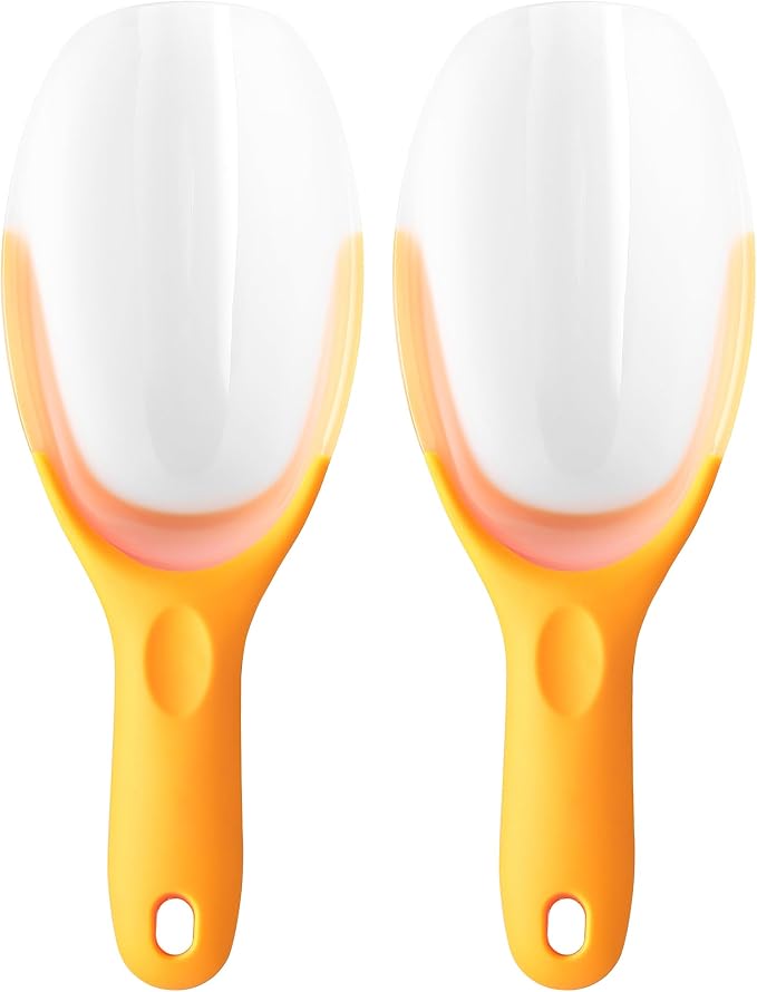 Spring Chef Magnetic Ice Scoop for Freezer Bin - Contoured Translucent Plastic Scoop with Soft Grip Handle - Kitchen Scoopers for Food, Ice Machine, Pet Food, Flour - Popcorn Scooper - 2 Pack - Mango
