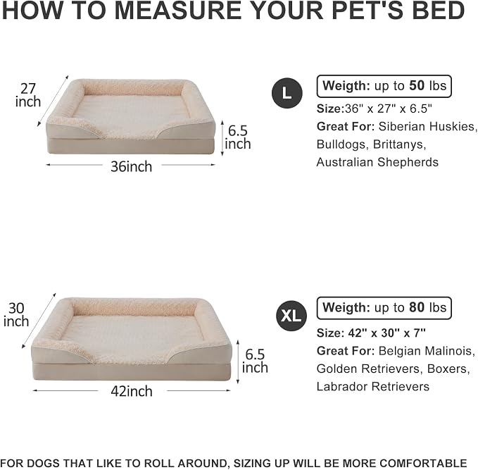 WNPETHOME Dog Beds for Large Sized Dogs, Washable Orthopedic Dog Couch Sofa Bed with Waterproof Lining & Non-Skid Bottom for Pet Sleeping
