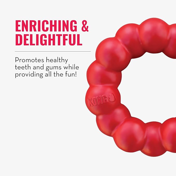 KONG Ring - Natural Rubber Ring Toy for Healthy Chewing Habits - Chew Toy Supports Dog Dental Health - Dog Toy Supports Instincts During Playtime - for Medium/Large Dogs