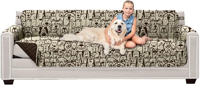 Sofa Shield® Couch Slip Covers for Dogs, Reversible Furniture Protector with Strap, Stain and Tear Resistant Cushion Cover, 88 inch Seat, Machine Washable Slipcover Pets, Cats, Dog Chocolate Print