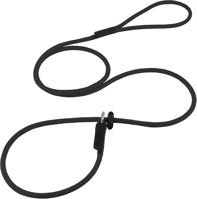 Slip Lead Dog Leash – Strong Nylon Training Rope with Spring-Loaded Adjustable Stopper – 5/16" x 7ft -No Pull Heavy Duty Leash for Small Medium Large Dogs(Black, 7 FT)