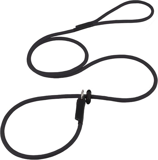 Slip Lead Dog Leash – Strong Nylon Training Rope with Spring-Loaded Adjustable Stopper – 5/16" x 7ft -No Pull Heavy Duty Leash for Small Medium Large Dogs(Black, 7 FT)