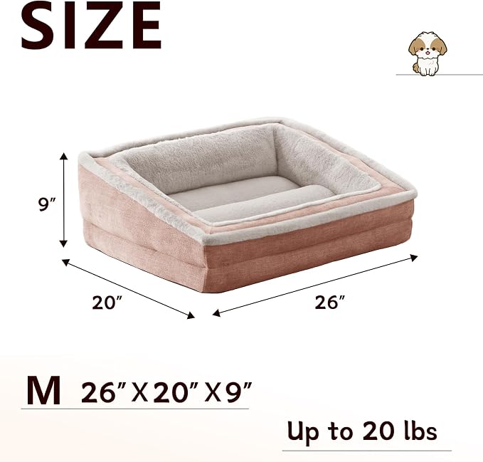 Laojin Balhen Cat Couch for Pets, Washable Cat Beds for Indoor Cats, Super Soft Plush Supportive Dog Couch Bed for Puppy and Kitten with Anti-Slip Bottom, 26inch, Pink