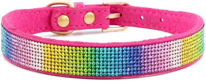 Rhinestone Dog Collar, Cute Dazzling Sparkling Soft Suede Leather Dog Cat Rhinestone Collar Crystal Diamond Pet Dog Puppy Collar (L, Hot Pink-3)